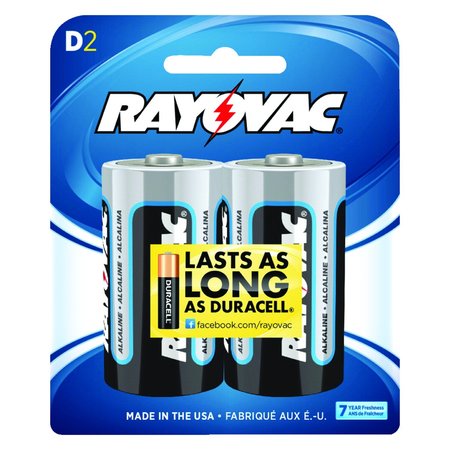 RAYOVAC High Energy D Alkaline Batteries 2 pk Carded, 2PK 813-2 GENK.01